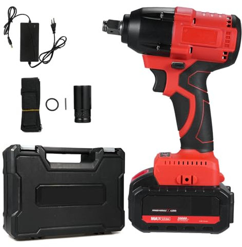 Mavaol 380 Nm Schlagschrauber, bürstenloser Motor, 2800 U/min Geschwindigkeit, LED-Licht, Bremsstopp, ergonomisches Design, für Autoreparatur, Gerüstbau, Heimgebrauch (EU Plug & 1 Battery)