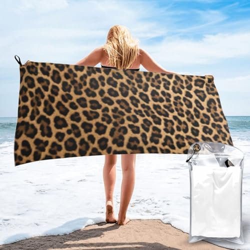 CBXYFCBC Strandtuch mit Leopardenmuster, weich, schnell trocknend, super saugfähig, Mikrofaser, leicht, groß, für Reisen, Schwimmen, Camping, Yoga