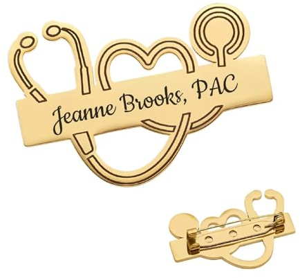 Kiddo Sky Broche Personnalisée avec Nom Plaqué Or 18 Carats Étiquette D'identification, Cadeau de la Semaine des Infirmières pour Médecin, Assistant Médical, RN, LPN
