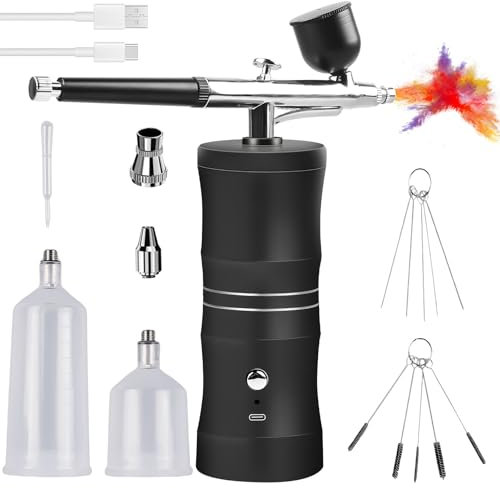 Juego de aerógrafo con compresor, kit de aerógrafo de 34 psi, con boquilla de 0,4 mm, pistola de pulverización inalámbrica recargable, para graffiti, tatuajes, uñas, maquillaje, decoración de pasteles