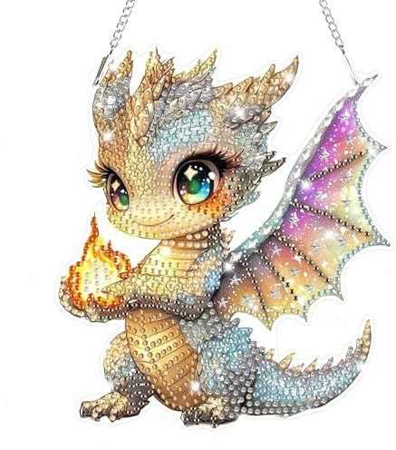Lxmsja 5D Diamond Painting Anhänger Drache, Diamond Painting Fensterbilder Beidseitig für Erwachsene Kinder, Bastelset Kreativ Set, Hängend Ornament Kranz Tür Fenster Wand Eingang Decor
