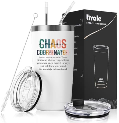 Livole Teacher Boss Manager Mug, Chaos Coordinator, Christmas Gifts for Men, Women, Presents for Teachers, Colleagues, Friends, Thank You Gifts, Funny Work Mug, 20oz Double Walled Travel Tumbler