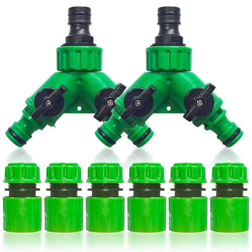 DITK-U Gartenschlauch Wasserverteiler Y Verteiler Wasser Schlauchverbinder 2 Stück 3/4 Zoll 2 Wege Verteiler Wasser mit Ventil 6 Stück Schlauchverbinder 1/2 Zoll für Garten, Bewässerung