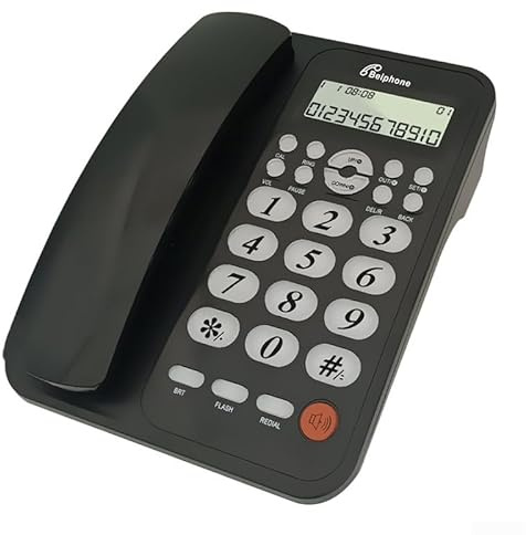 Digital Corded Landline Phone with Caller ID, LED Display Screen and Hands-Free Dialing Compact Desk Phone for Home Office Use (black)