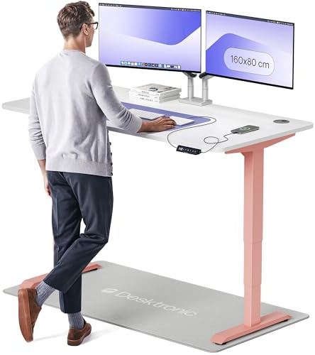 Desktronic HomePro Standing Desk – 160 x 80 cm Height Adjustable Desk with Electric Dual Motor, Touchscreen Controller & Integrated USB/USB-C, 3 Memory Presets