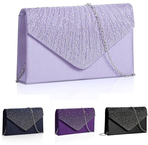 Sueving Women's Clutches, Black Clutch Handbag, Women Diamante Envelope Clutch Bag Evening Handbag with Chain for Wedding, Party, Prom, Holiday