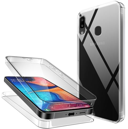 Jrkvniv Coque pour Samsung Galaxy A20e, Transparente Souple Mince Étui Silicone TPU Gel et PC Rigide Intégral 360 Degres Protection Anti Choc Anti-Scratch Bumper Full Body Housse Case