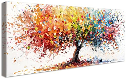 Groß Leinwand Bilder Mit Rahmen Bunter Baum des Lebens Leinwandbilder Rot Orange Blau Abstrakt Bilder auf Leinwand Malerei Wandposter Wandbilder Wohnzimmer Schlafzimmer Esszimmer Wanddekor 50x120cm