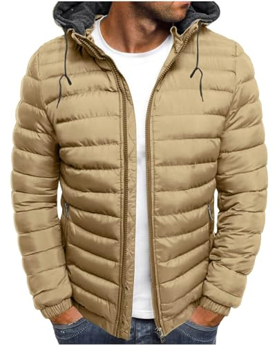 KOG Winterjacke Herren Steppjacke Baumwolle Dufflecoat Warmes Parka Trainingsjacke Daunenjacke Bekleidung Junge Mode Sweatjacke Freizeit College Jacke Fahrradjacke Fahrradmantel Khaki S