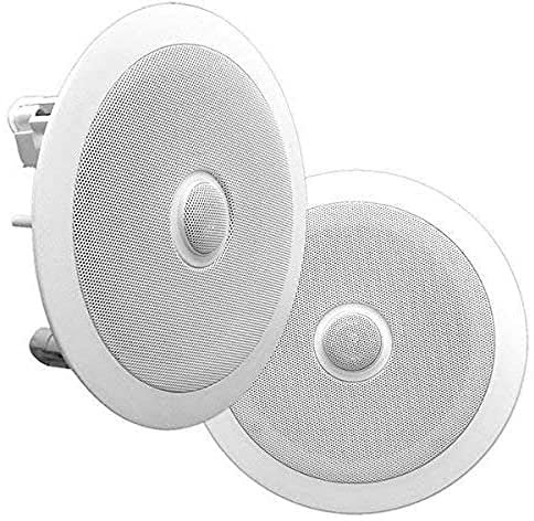 Pyle 20cm Ceiling Wall Mount Speakers, Pair of 2-Way Midbass Woofer Speaker Directable 1” Titanium Dome Tweeter Flush Design w/ 55Hz-22kHz Frequency Response & 300 Watts Peak, Easy Installation
