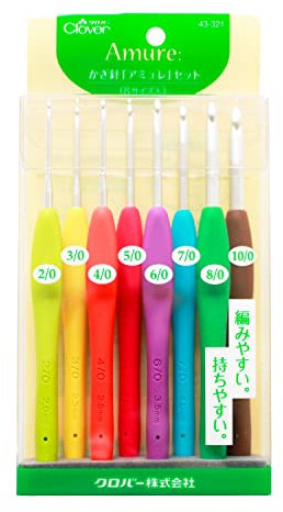 Clover Häkelnadeln, mehrere Farben, Größe: 2/0, 3/0, 4/0, 5/0, 6/0, 7/0, 8/0, 10/0, Kunststoff, Japan