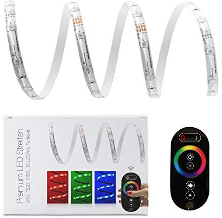 20 Meter mit Funkfernbedienung: professionelle RGB LED Stripe Band Streifen (30 LED/m, IP65, 24V), Controller und 6A Netzteil