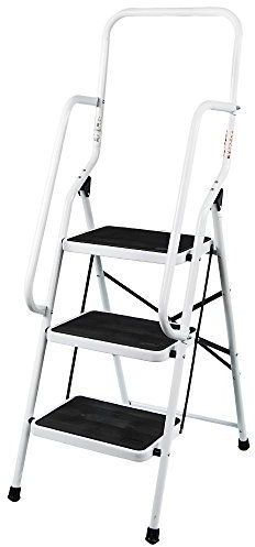 Home Vida Scala a 3 gradini con corrimano di sicurezza, in acciaio resistente, pieghevole portatile, tappetino antiscivolo, per casa, cucina, fai da te, giardinaggio, capacità massima 150 kg