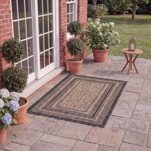SAFAVIEH Courtyard Collection 2' x 3'7 Natural / Black CY8475 Indoor/ Outdoor Waterproof Easy-Cleaning Patio Backyard Mudroom Accent-Rug