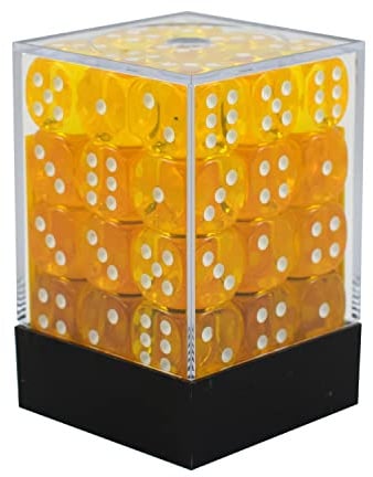 Chessex Translucent 12mm d6 with pips Dice Blocks (36 Dice) - Yellow w/White