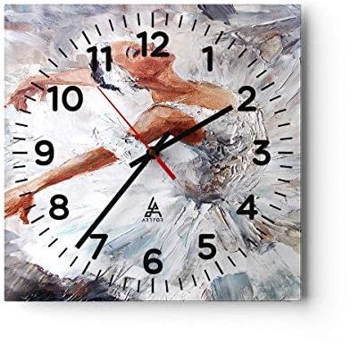 Modern Wanduhr Frau Tanz Ballett Körper 40x40cm Quadrat Groß Wand Uhr Glas Analog Zimmeruhren Küche Büro Wohnzimmer Glasuhr Wall Clock Dekoration Design Wanddekoration Küchenuhr C4AC40x40-3101