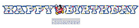amscan 9903176 Banner de cumpleaños con letra de edad con diseño de Mickey Mouse, 1 unidad