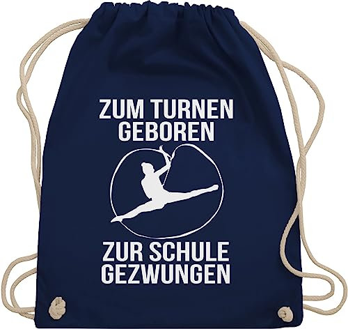 Turnbeutel Rucksack - Zum turnen geboren Silhouette - Unisize - Navy Blau - geschenke für turnerinnen kinderturnbeutel sport turn juterucksäcke riemchenbeutel tasche kinder 25. geburtstag turnerin