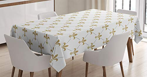 ABAKUHAUS Blume Tischdecke, Vintage-Stil Lilien, Für den Inn und Outdoor Bereich geeignet Waschbar Druck Klar Kein Verblassen, 140 x 200 cm, Gelb Weiß