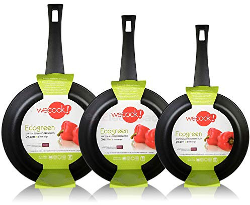 WECOOK Ecogreen Set Juego 3 Sartenes 18-20-24 cm Aluminio, inducción, Antiadherente ecológico sin PFOA, Limpieza lavavajillas Apta para Todas Las cocinas, vitroceramica, Gas, Negro