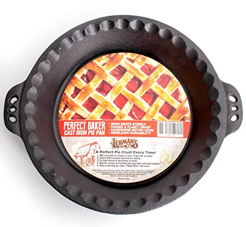 Lehman's Extra Deep Pie Pan - Pre-Seasoned Cast Iron Bakeware with Crimped Edges 10.25 inches