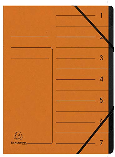 Exacompta 540704E Premium Ordnungsmappe geheftet. Aus extra starkem Colorspan-Karton DIN A4 7 schwarze Fächer und 2 Gummizüge mit Organisationsdruck Ringmappe Register-Mappe orange