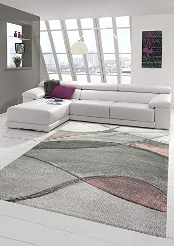 Teppich modern Teppich Wohnzimmer abstrakt in rosa grau Pastell Größe 140x200 cm