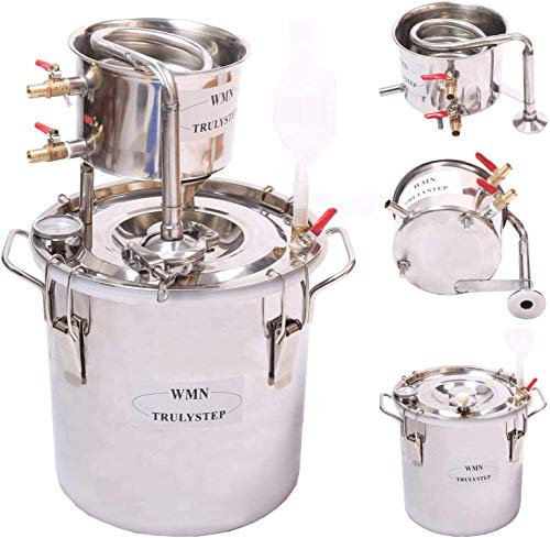 hzexun Wine Making Kit,Moonshine Still Spirits Whisky Brew Kit Water Alcohol Distiller Essential Oils Maker Stainless Steel Tube Boiler with Thermometer (20L,Stainless Steel-Cooling Pipe)