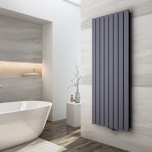EMKE Heizkörper Vertikal 1600x620mm, Flachheizkörper Mittelanschluss Design Heizkörper Flach Moderne Paneelheizkörper Doppellagig Wandheizkörper Anthrazit 1988 Watt