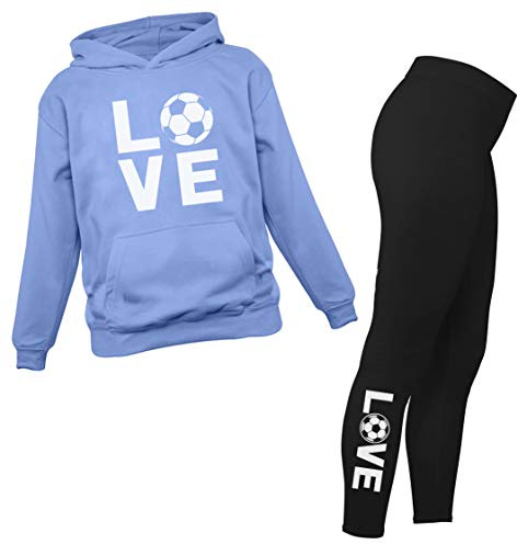Tstars Soccer Leggings and Hoodie for Women Girls Set Gift for Soccer Fans Black Small/California Blue Small