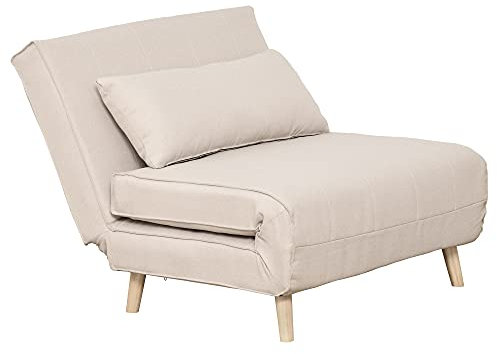 HOMCOM Sofá Cama Individual 3 en 1 94x78x80 cm Sillón Cama con Respaldo Ajustable en 6 Posiciones Almohada Acolchada Carga 350 kg para Oficina Dormitorio Salón Beige