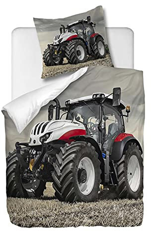OliveSleep Bettwäsche Set 2 teilig,Traktor Bettbezüg 155 x 220 cm und 1 Kissenbezüg 80 x 80 cm,Hypoallergenic,70% Polyester/30% Lyocell Mikrofaser Schlafkomfort und mit Reißverschluss - Muster 2