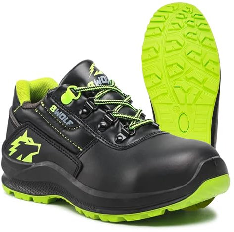 BWOLF S3 Scarpe Antinfortunistiche Uomo S3 Scarpe Antinfortunistiche Donna S3 Scarpe da Lavoro Uomo S3 Antiscivolo con Tecnologia Grip 4x4, Nero HI S3/Verde, 46 EU