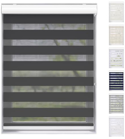 EFIXS Doppelrollo mit Kassette Montage Wand/Decke mit Bohren Breiten: 40-220, Höhe: bis 240 Hier: BxH (160 x 175) cm (Schwarz) Premium Duorollo, oder ohne Bohren mit Klemmhalter am PVC-Fenster