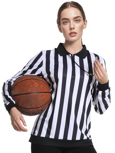 ChinFun Women's Official Long Sleeve Referee Shirt Ref Jersey Costume Umpire Uniform for Basketball Football Hockey