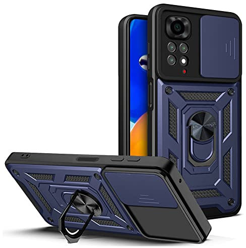 ESTH® Hülle für Xiaomi Redmi Note 11/Note 11S mit Slide Camera Cover [Kameraschutz] [Ring Ständer] [Case Kompatibel Mit Magnetischer Autohalterung] Stoßfeste Handyhülle, Blau