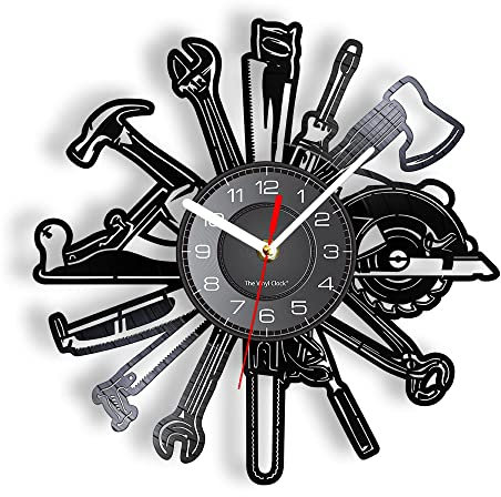 Smotly Vinyl Wanduhr, 12 Zoll lautlose Uhr, verschiedene Werkzeugformen, geeignet als Wanduhr Geschenk für Handwerker