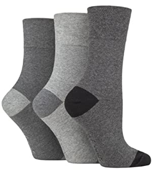 SockShop Gentle Grip Ladies Floral Spotted Patterned and Striped Honeycomb Top Cotton Socks in a Multipack of 3 Assorted Colours Size 4-8 Contrast Heel and Toe Charcoal/Grey 4-8
