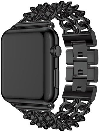 Homme Bracelet Métal Noir Compatible avec Apple Watch Série SE 40mm, Bling Sport Bande Remplacement Bracelet Acier Métal Paillette Strap Compatible avec iWatch 38mm 40mm 41mm Série 9 8 7 6 5 4 3 2 1
