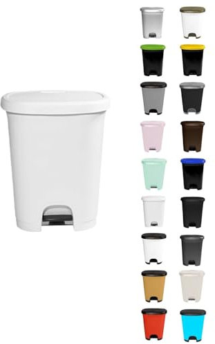 JARDIN202 - Cubo basura plástico moderno | Apertura con pedal | Cubo reciclar | 50 litros (Blanco - Blanco)