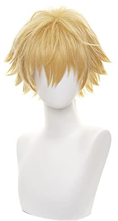 Anime Cosplay Wig for Chainsawman Denji Cosplay Wig Yellow Curly Short Wigs for Men + Free Wig Cap