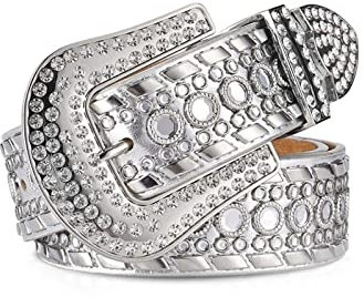 LumiSyne Mode Strass Ledergürtel Für Herren Damen Western Cowgirl Cowboy Bling Nieten Ledergürtel Große Dornschließe Mit Glänzender Kristall Vintage Taillengürtel Für Jeans Hosen Kleider Jacke