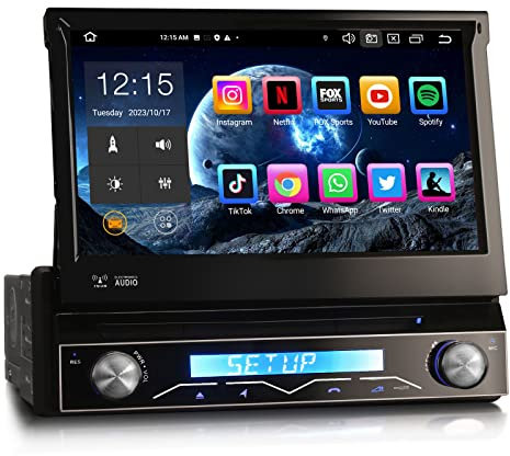 Erisin 7 Zoll 8-Kern 4GB+64GB Universal 1 Din Android 14 Autoradio Bluetooth GPS Navigation Unterstützt CD Player Wireless CarPlay Android Auto WiFi DSP OBD2 USB RDS 4G DVB-T2 DVD Touchscreen