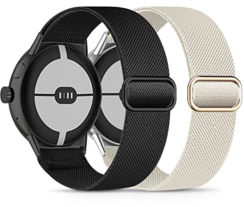 Laband 2 Stück dehnbares Nylon, kompatibel mit Google Pixel Watch-Armband für Damen und Herren, elastische, weiche, Zubehör, Ersatz für Google Pixel Watch (Schwarz/Sternenlicht)