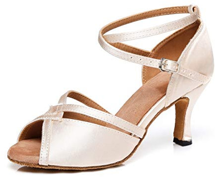 MINITOO Chaussure Danse Femme Satin Bout Ouvert Fete Mariage Prom Sandals L350 Rose Clair EU 39
