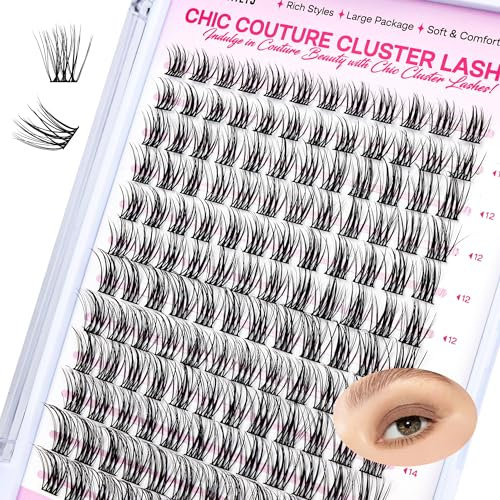 CALAILIS Wimpern Einzeln, 144 Pcs DIY Einzelne Wimpern Für Die Selbstanwendung Von Lash Extesnion Zu Hause, 10-16mm D Curl Cluster Individual Lashes (CDD12-MIX)