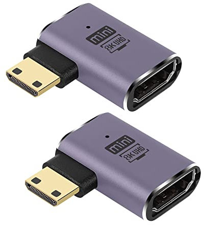 GINTOOYUN 8K Mini-HDMI auf Standard-HDMI-Adapter 2.1 Version Mini-HDMI-Stecker auf HDMI-Buchse Anschlussadapter für Kamera, Laptop, Tablet, HDTV, Projektor 2 PCS (links gebogen)
