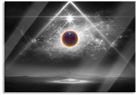 Pixxprint Glasbild, Wandbild aus Echtglas, Science Fiction Collage Planeten im Weltraum B&W Detail, 60x40 cm, inkl. Aufhängung und Abstandshalter