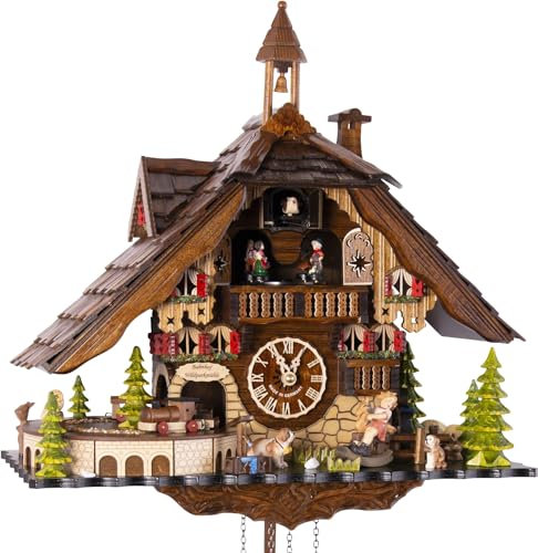 Cuckoo Palace Schwarzwald Palast Kuckucksuhr Bahnhof Wildparkmühle Quarz-Uhrwerk Chalet-Stil 33cm