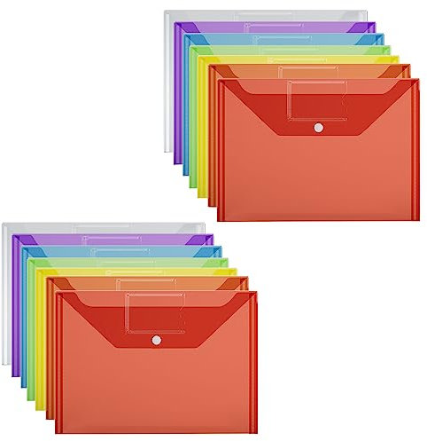 A4 Plastic Wallets - 14 Pack A4 Folders Plastic Wallets Document Files Popper Wallets with Pocket - AVARTEK AVT-STA-COLOURED-14PK